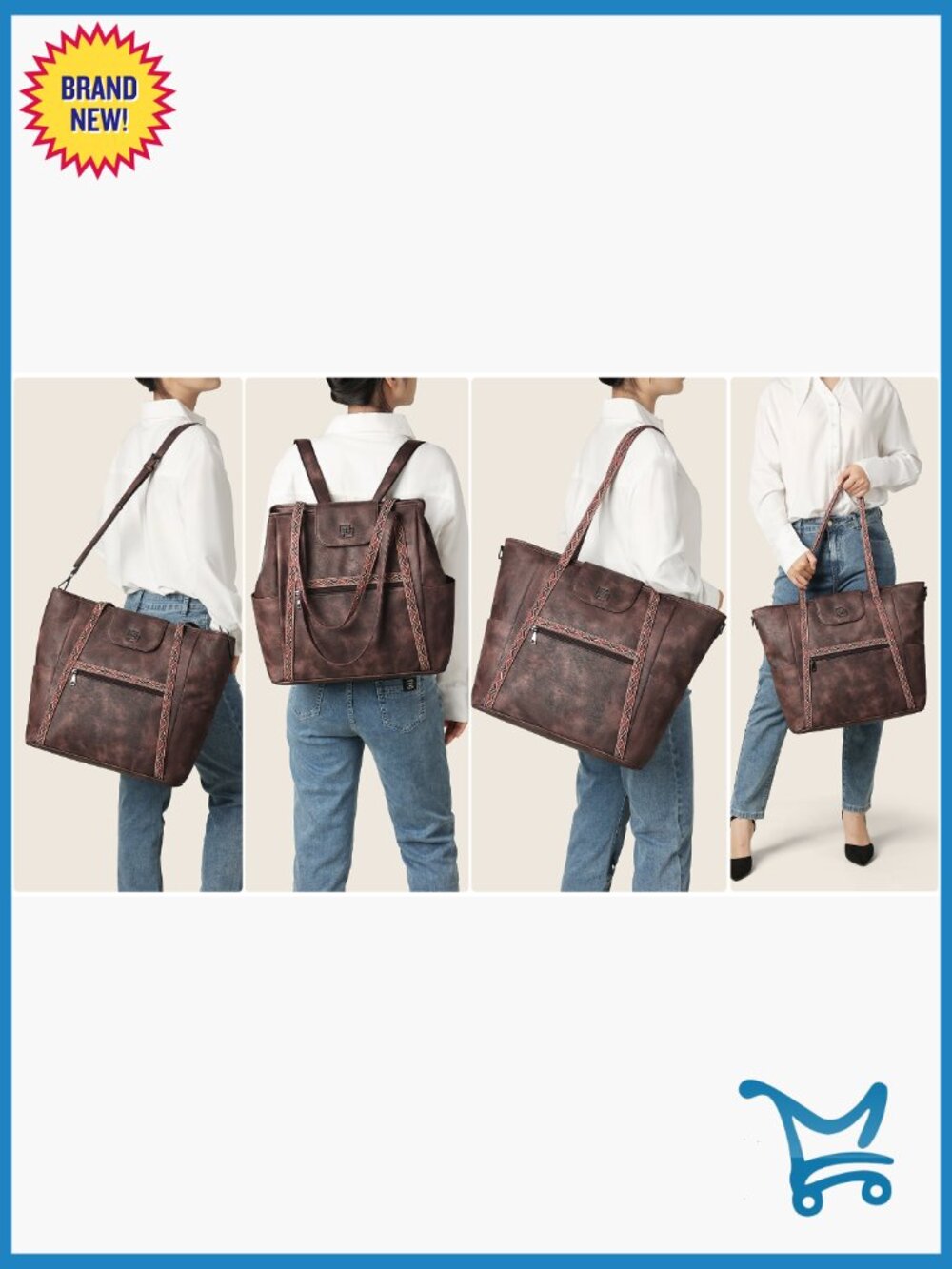 Large Convertible Laptop Tote Bag with Backpack Straps, 10 Pockets - Picture 7 of 7